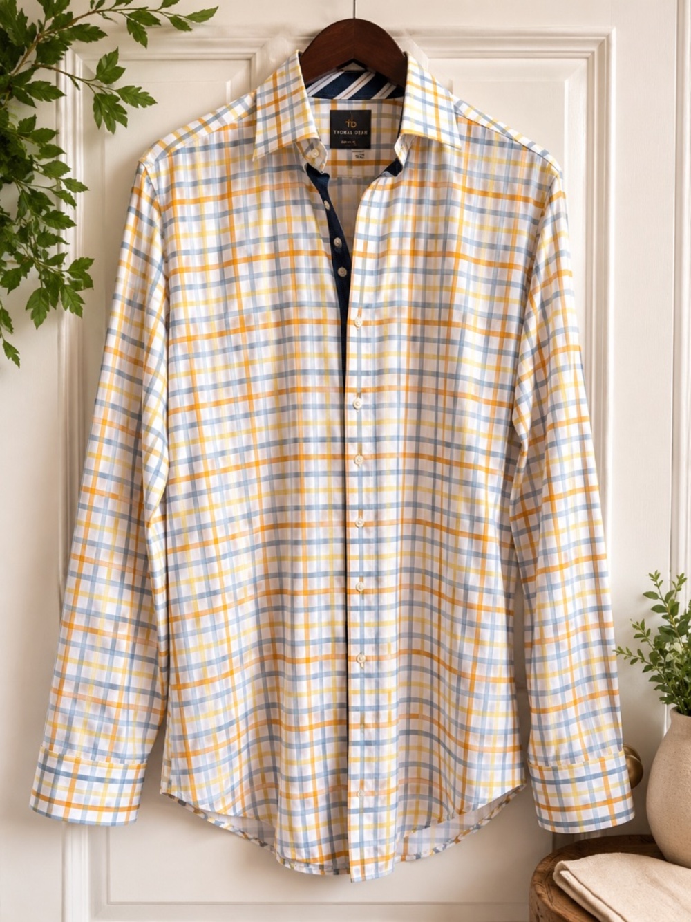 Thomas Dean Men’s Plaid Button-Down Shirt – Size L